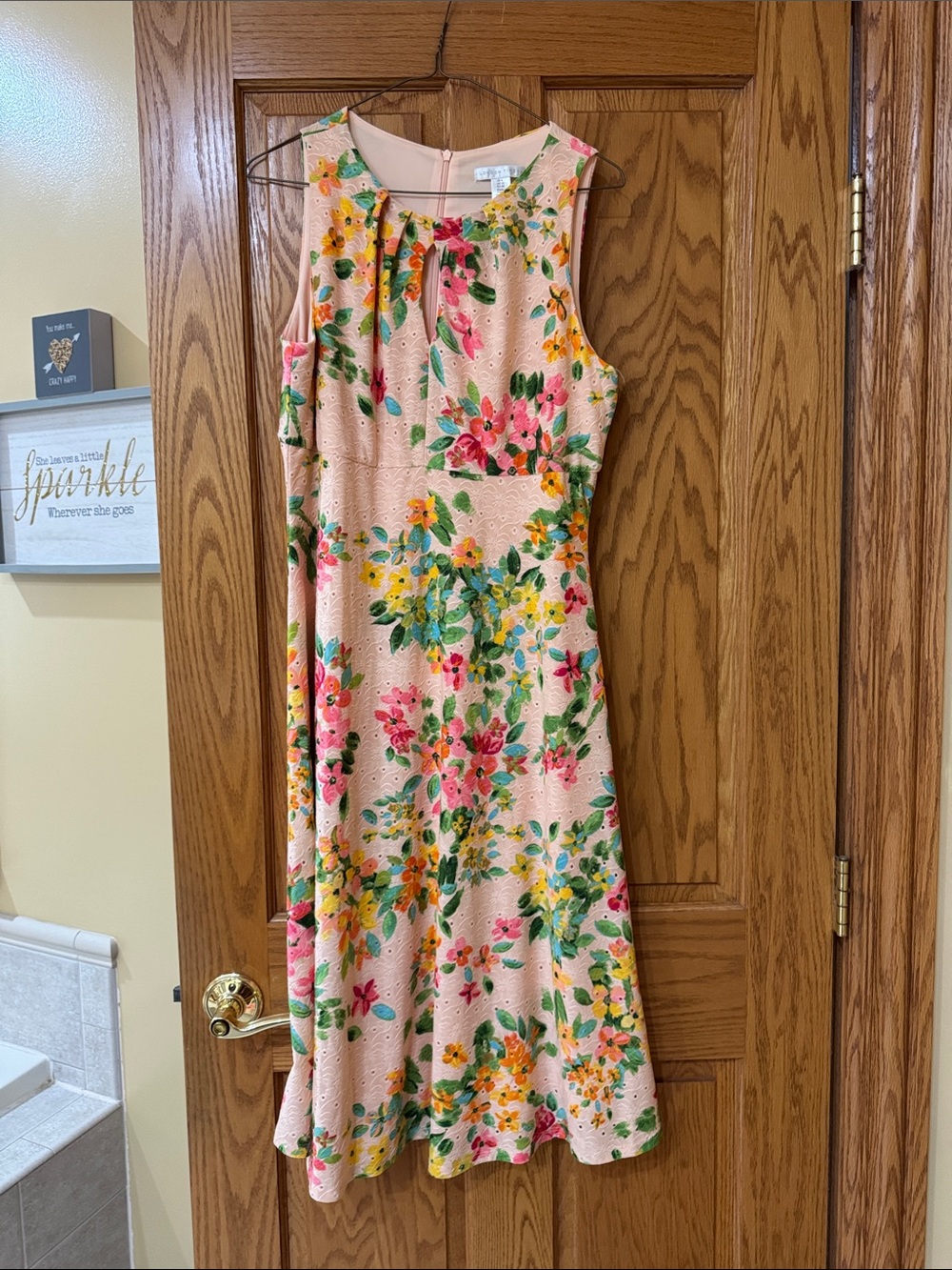 London Times Pink Floral Sleeveless A-Line Dress